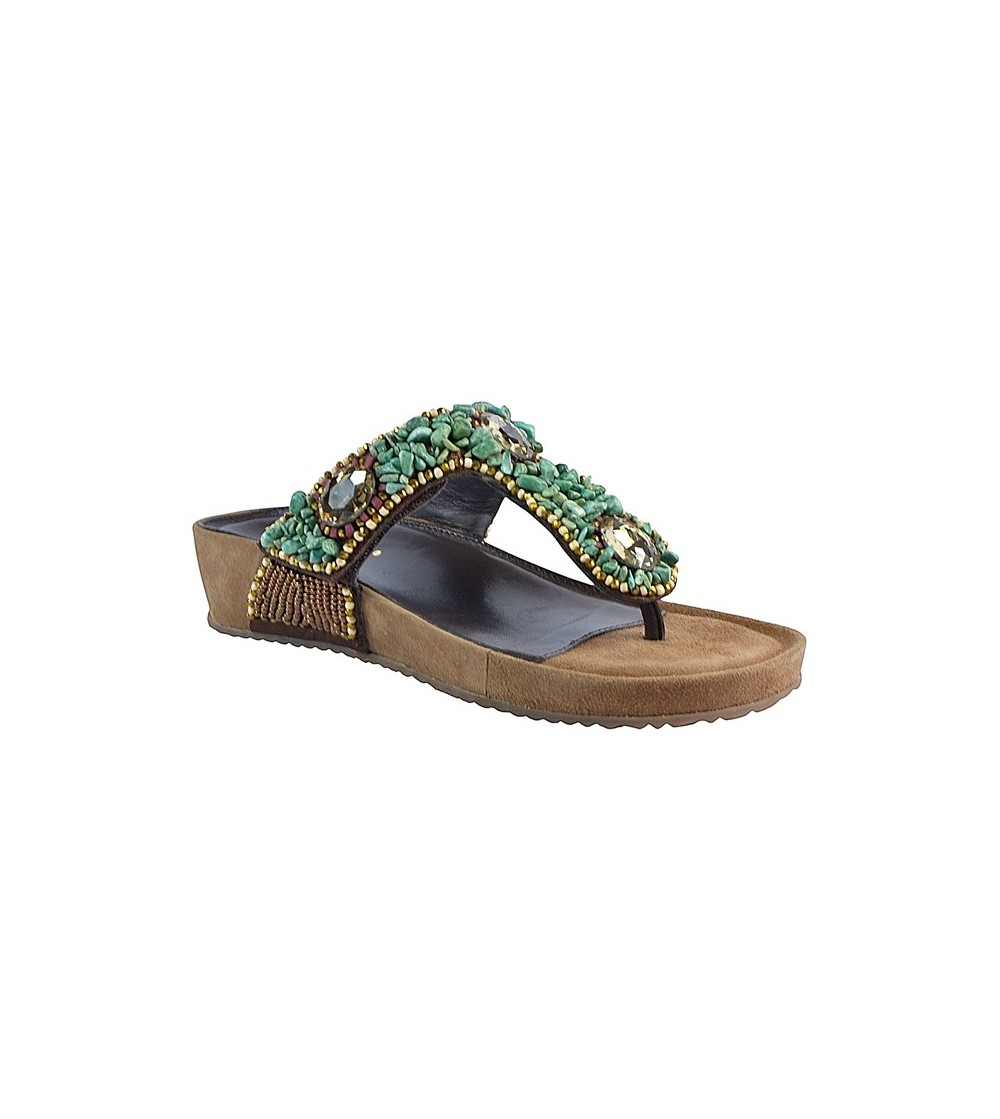 Cinzia Soft Ciabatta Infradito con Velcro Gioiello Strass Verde Multi