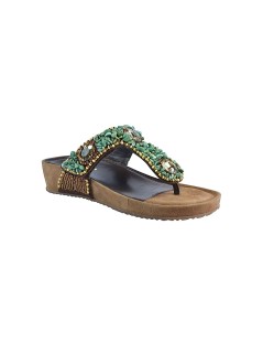 Cinzia Soft Ciabatta Infradito con Velcro Gioiello Strass Verde Multi