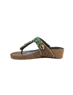 Cinzia Soft Ciabatta Infradito con Velcro Gioiello Strass Verde Multi