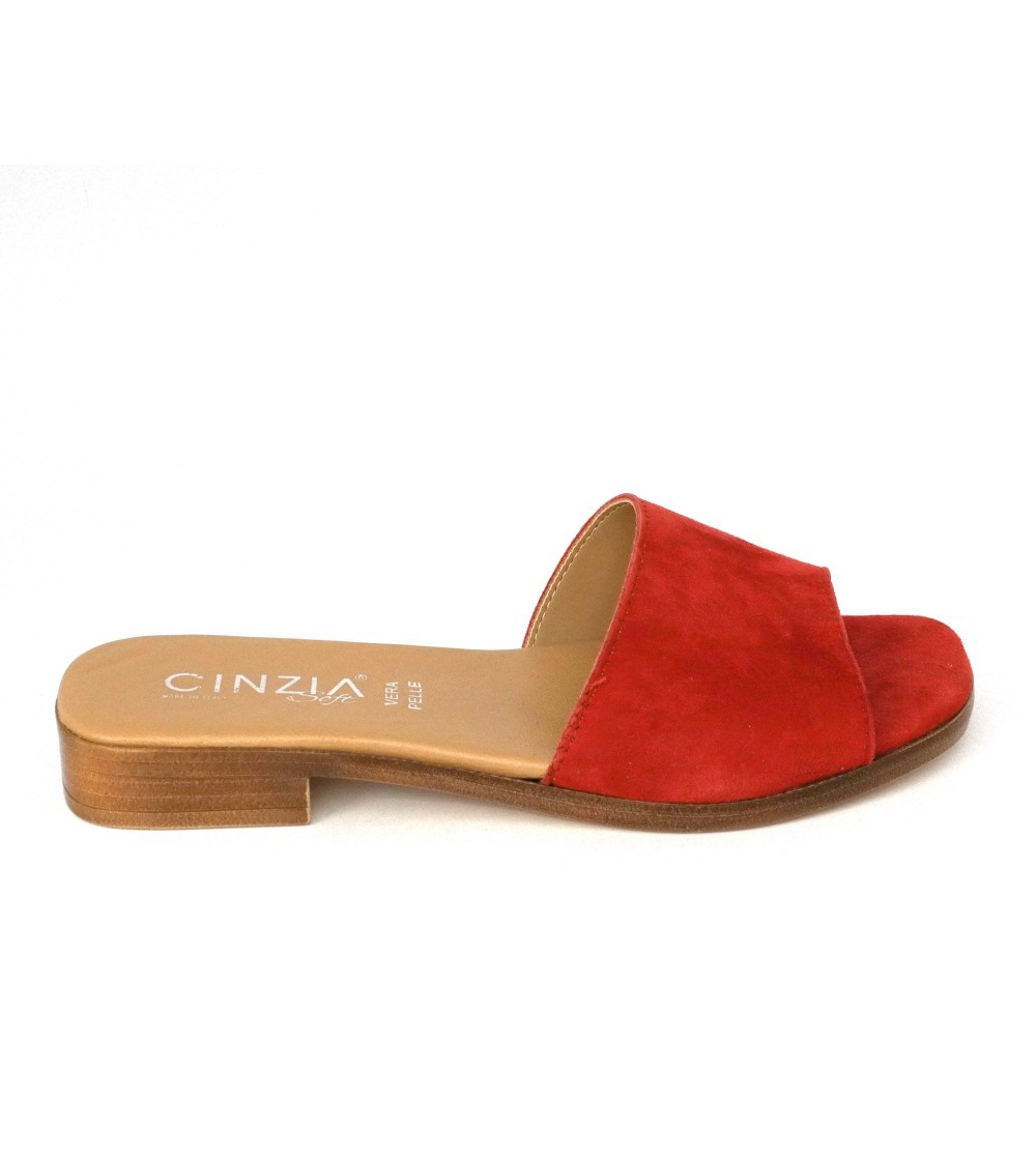 Cinzia Soft Ciabattina Tacco Basso Mono Fascia Camoscio Rosso