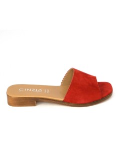 Cinzia Soft Ciabattina Tacco Basso Mono Fascia Camoscio Rosso