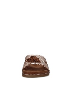 Ekp Ciabatta Monofascia Doppia T Nappine Pelle Intrecciata Platino