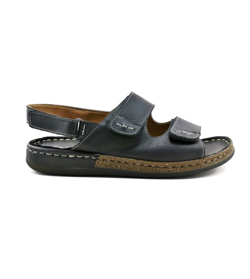 Walksan Sandalo Uomo Cucito 3 Velcro Nappa Nero