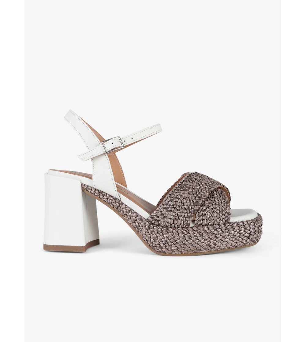 Gianmarco Sorelli Sandalo Livia Plateau Pelle Rafia Persico Bianco Moro