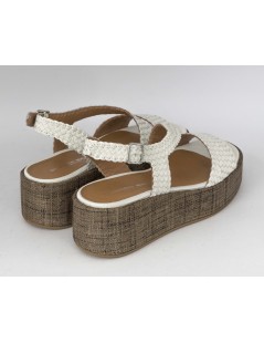 Gianmarco Sorelli Sandalo Platform Kira Zeppa Tessuto Treccia Latte Moro