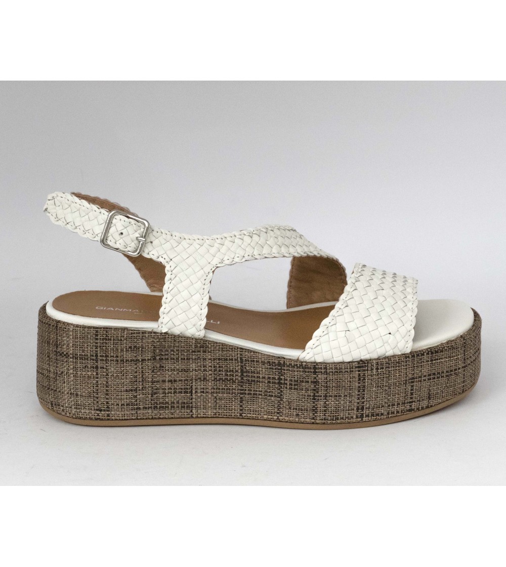 Gianmarco Sorelli Sandalo Platform Kira Zeppa Tessuto Treccia Latte Moro
