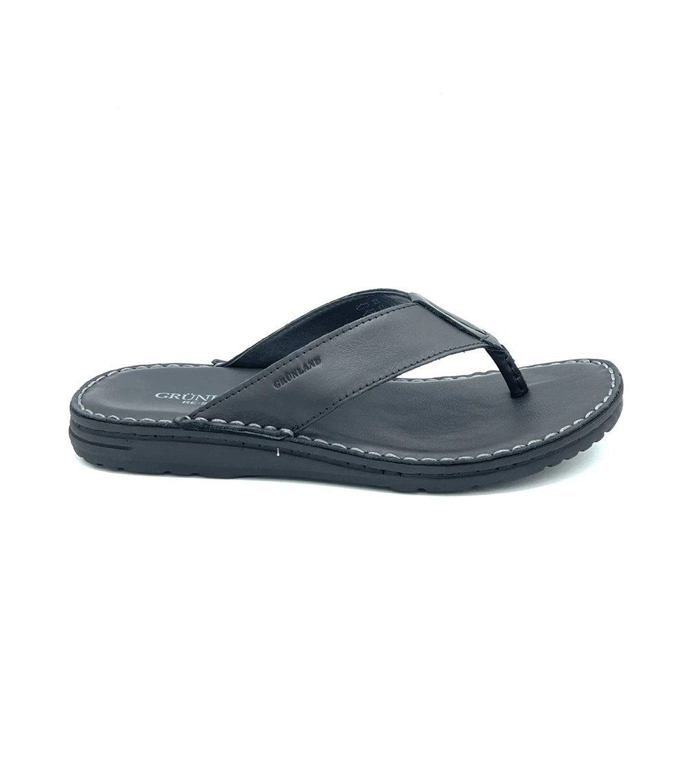 Grunland Ciabatta Infradito Uomo Cucita Tutto Pelle Nero