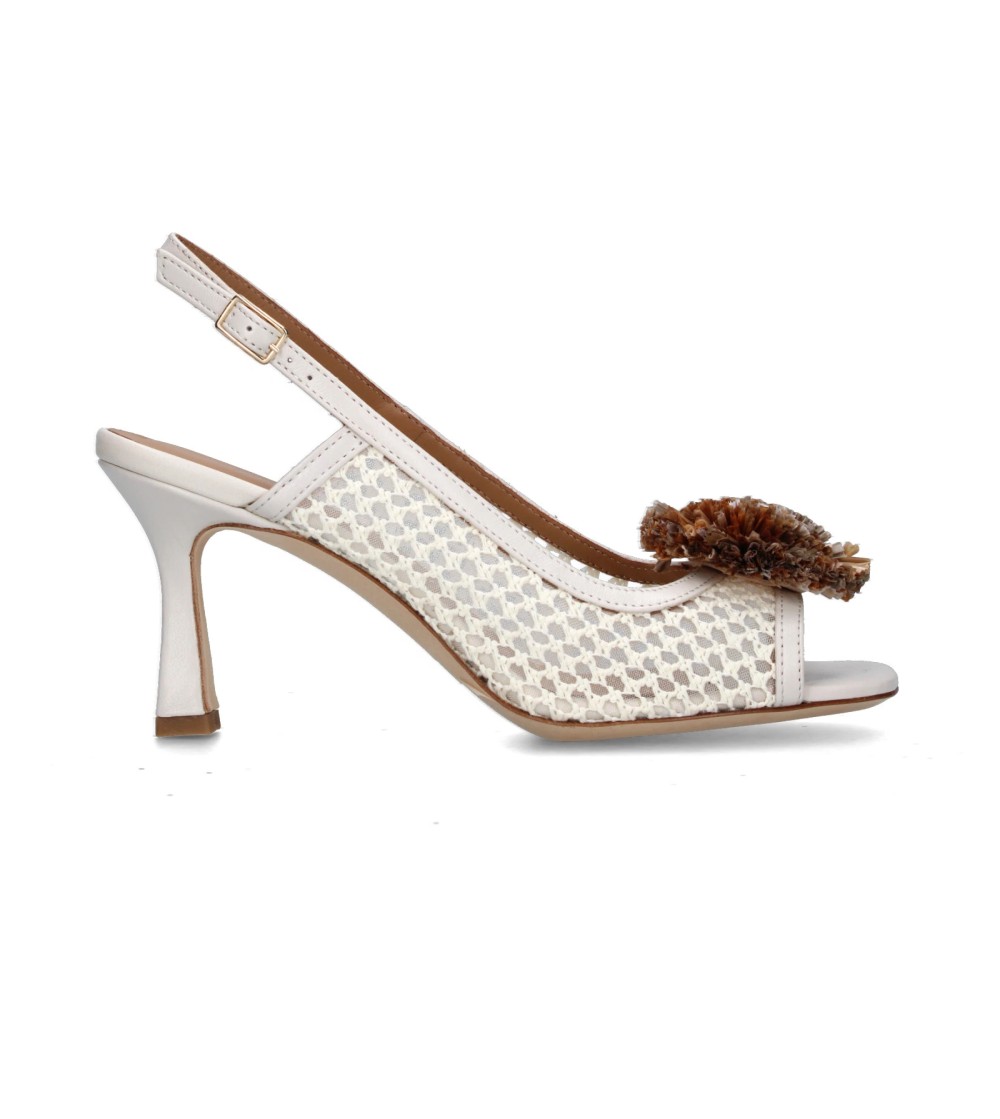 Gianmarco Sorelli Sandalo Tacco Alto Rete Tricot Pon Pon Latte