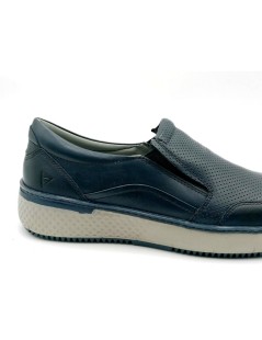 Valleverde Mocassino Slipon Fondo Medio Pelle Microtraforata Blu