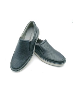 Valleverde Mocassino Slipon Fondo Medio Pelle Microtraforata Blu