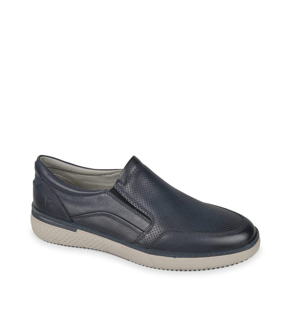 Valleverde Mocassino Slipon Fondo Medio Pelle Microtraforata Blu