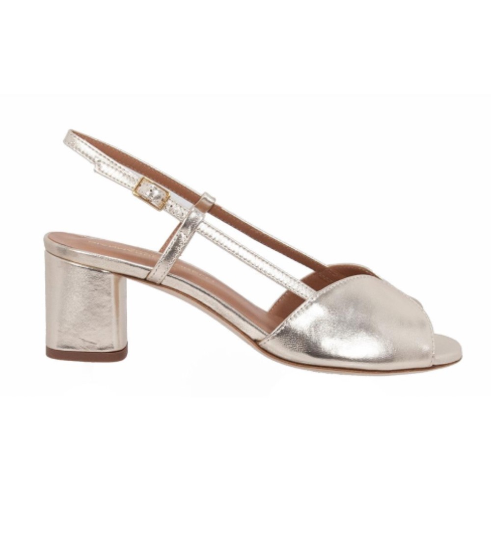 Lazzari Felici Sandalo Tacco Medio Fasce a Farfalla Laminato Platino