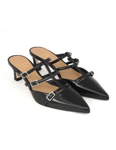 Chantal Sabot Mule Punta Fibbiette Stiletto Naplak Nero