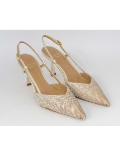 Chantal Slingback Cerimonia Strass Sfumato Laminato Platino