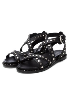 Carmela Sandalo alla Caviglia Etrusca Borchie Pelle Nero