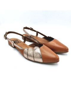 Bueno Slingback Ballerina Braccialetto Fibbia Laminata Cuoio Bronzo