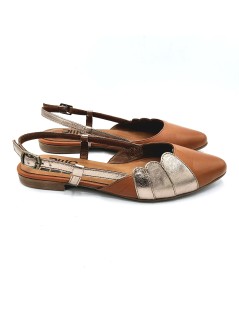 Bueno Slingback Ballerina Braccialetto Fibbia Laminata Cuoio Bronzo