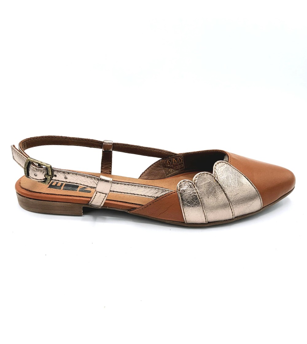 Bueno Slingback Ballerina Braccialetto Fibbia Laminata Cuoio Bronzo