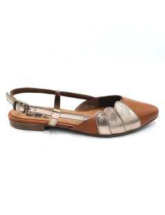 Bueno Slingback Ballerina Braccialetto Fibbia Laminata Cuoio Bronzo
