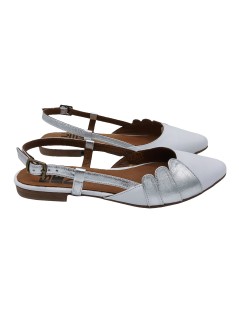 Bueno Slingback Ballerina Braccialetto Fibbia Laminata Bianco Argento