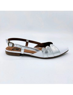 Bueno Slingback Ballerina Braccialetto Fibbia Laminata Bianco Argento
