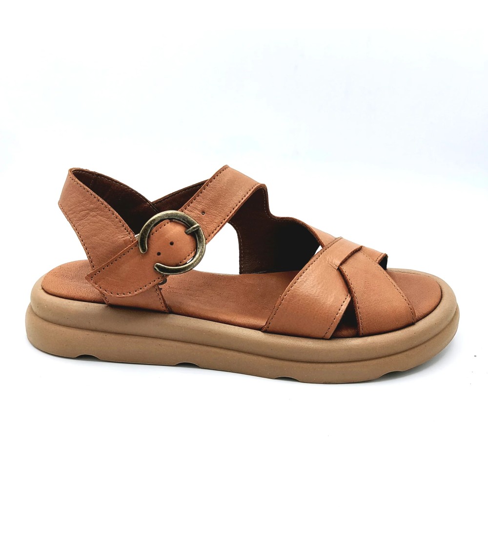 Bueno Sandalo Zeppa Fascia Incrocio Trasversale Fibbia Cuoio