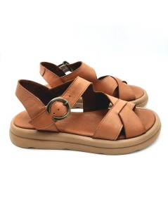Bueno Sandalo Zeppa Fascia Incrocio Trasversale Fibbia Cuoio