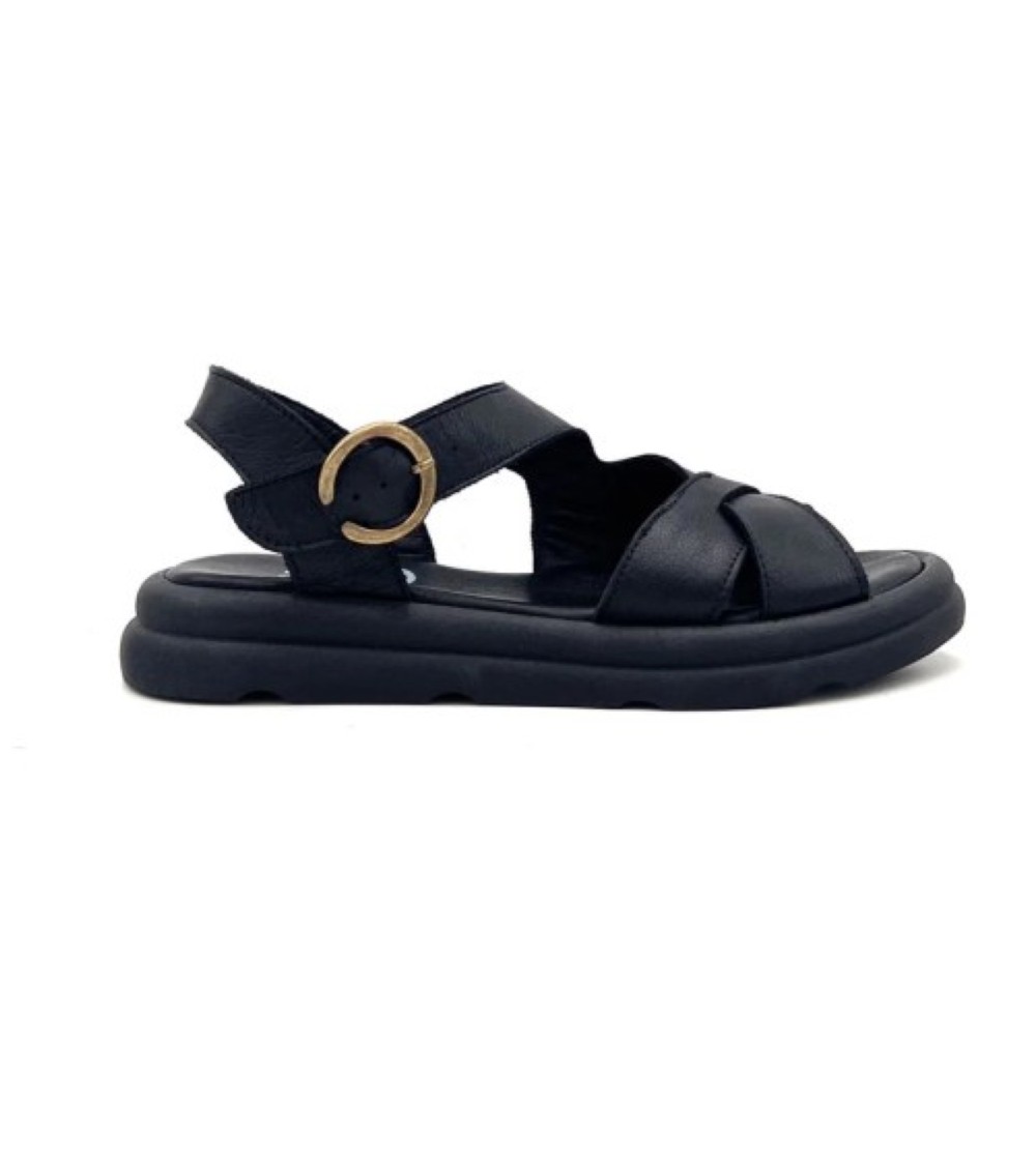 Bueno Sandalo Zeppa Fascia Incrocio Trasversale Fibbia Nero