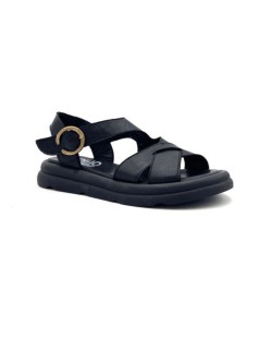 Bueno Sandalo Zeppa Fascia Incrocio Trasversale Fibbia Nero