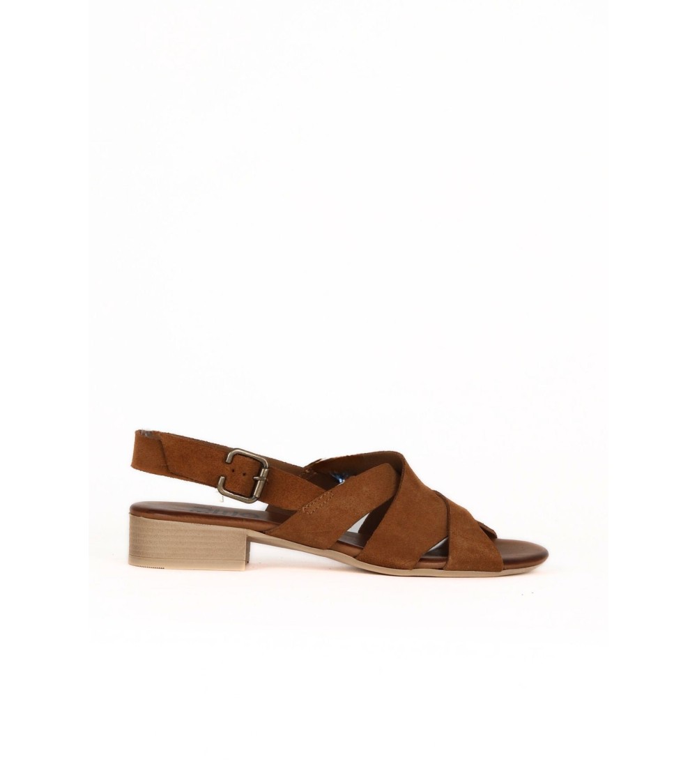 Bueno Sandalo Medio Fascette Incrociate Cuoietto Camoscio Cuoio