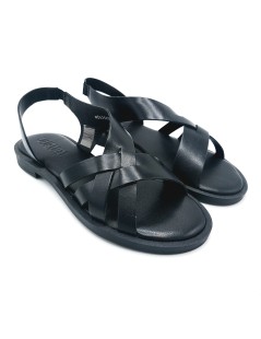 Vueva Sandalo Tacco Basso Fasce Intreccio Elastico Tallone Nero