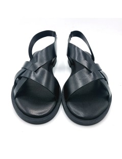 Vueva Sandalo Tacco Basso Fasce Intreccio Elastico Tallone Nero