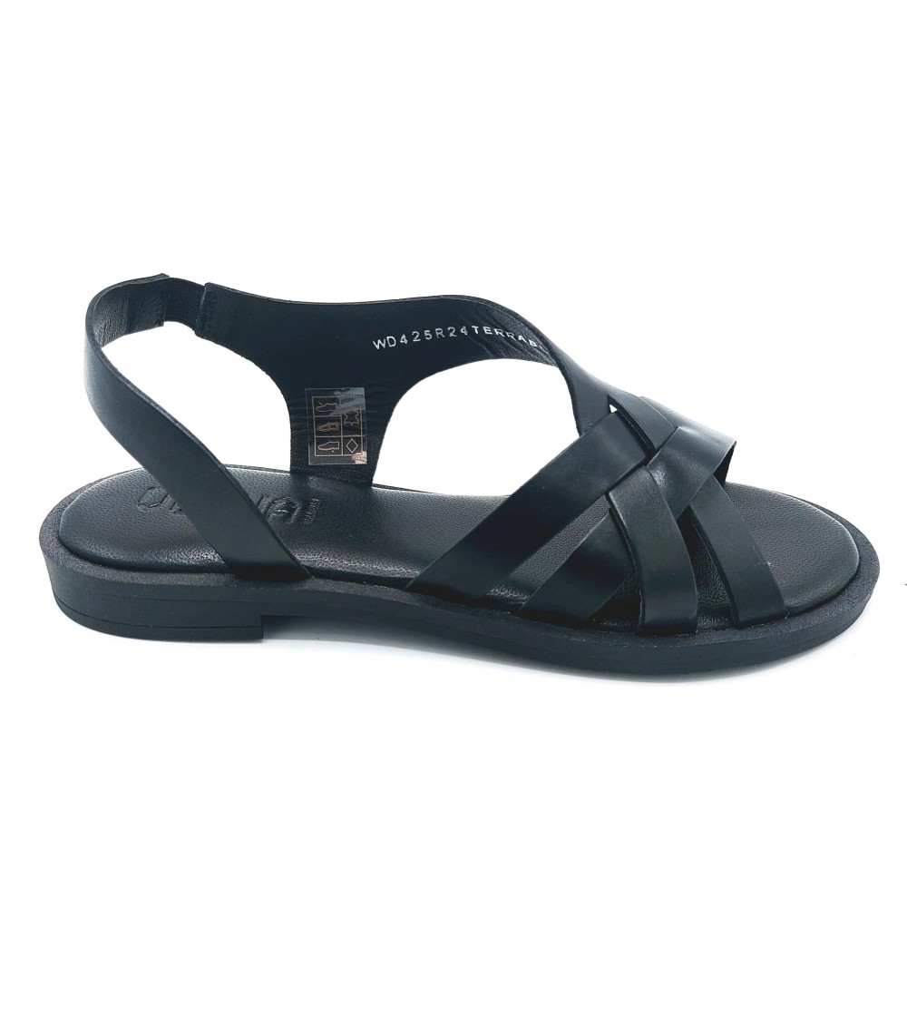Vueva Sandalo Tacco Basso Fasce Intreccio Elastico Tallone Nero
