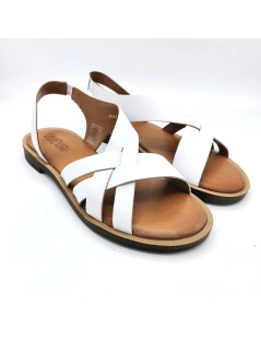 Vueva Sandalo Tacco Basso Fasce Intreccio Elastico Tallone Bianco