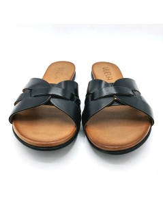 Vueva Ciabattina Tacco Basso Fascette Incrocio Pelle Nero