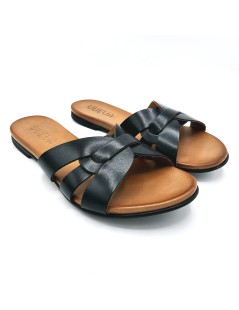 Vueva Ciabattina Tacco Basso Fascette Incrocio Pelle Nero