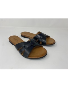 Vueva Ciabattina Tacco Basso Fascette Incrocio Pelle Nero