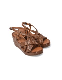 Vueva Sandalo Zeppa Fasce Intrecciate Fibbia Tallone Cuoio