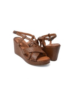 Vueva Sandalo Zeppa Fasce Intrecciate Fibbia Tallone Cuoio
