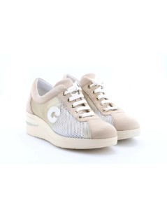 Cinzia Soft Sneakers Traspirante in Rete Dettagli Camoscio Avorio Beige