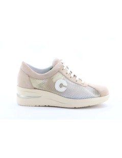 Cinzia Soft Sneakers Traspirante in Rete Dettagli Camoscio Avorio Beige