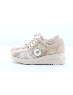 Cinzia Soft Sneakers Traspirante in Rete Dettagli Camoscio Avorio Beige