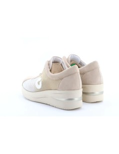 Cinzia Soft Sneakers Traspirante in Rete Dettagli Camoscio Avorio Beige