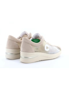 Cinzia Soft Sneakers Traspirante in Rete Dettagli Camoscio Avorio Beige