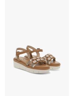 Pasquini Sandalo Zeppa Fasce Intreccio Strass Braccialetto Cuoio