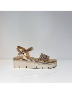 Pasquini Sandalo Zeppa Fascia Forata Strass Braccialetto Platino