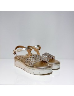 Pasquini Sandalo Zeppa Fascia Forata Strass Braccialetto Platino