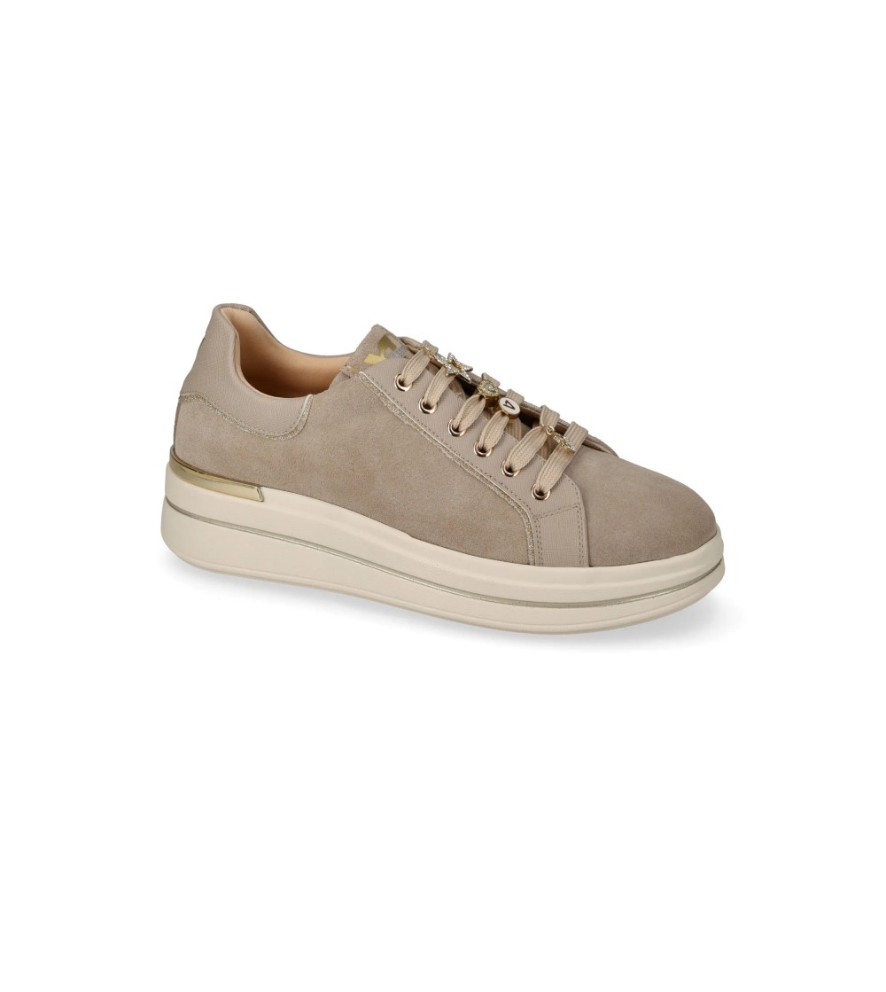 Valleverde Sneakers Fondo Medio Lacci Accessori Dettagli Glitter Tortora
