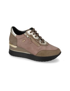Valleverde Sneakers Fondo Medio Zip Laterale Dettagli Laminati Visone