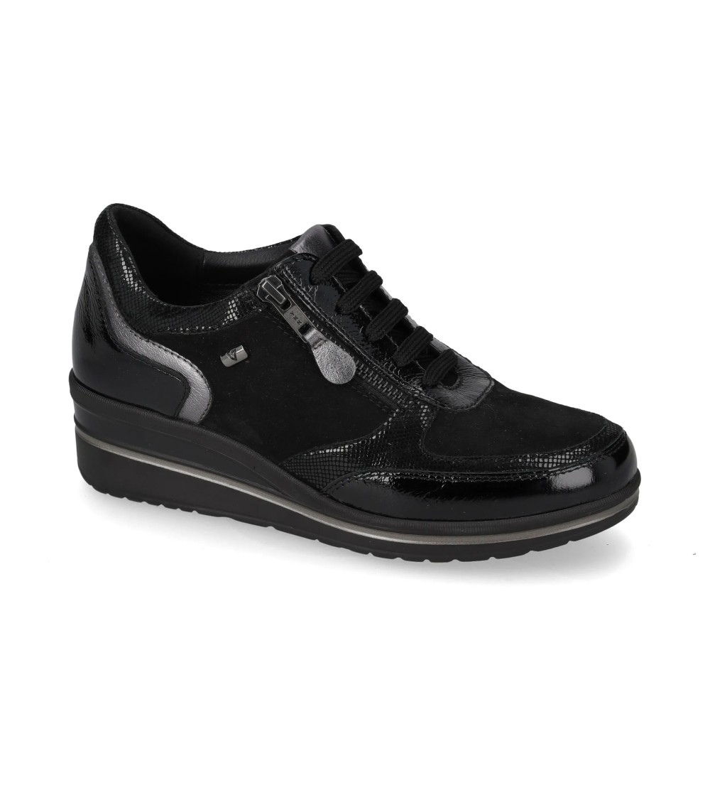 Valleverde Sneakers Fondo Medio Zip Laterale Dettagli Naplak Nero